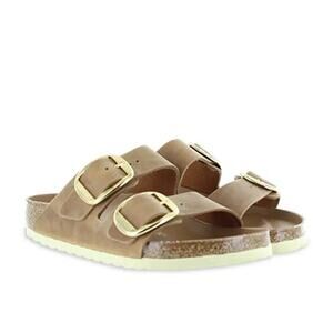 Birkenstock Cognac Brown Arizona Big Buckle Oiled Leather Footbed Sandals 10.5
